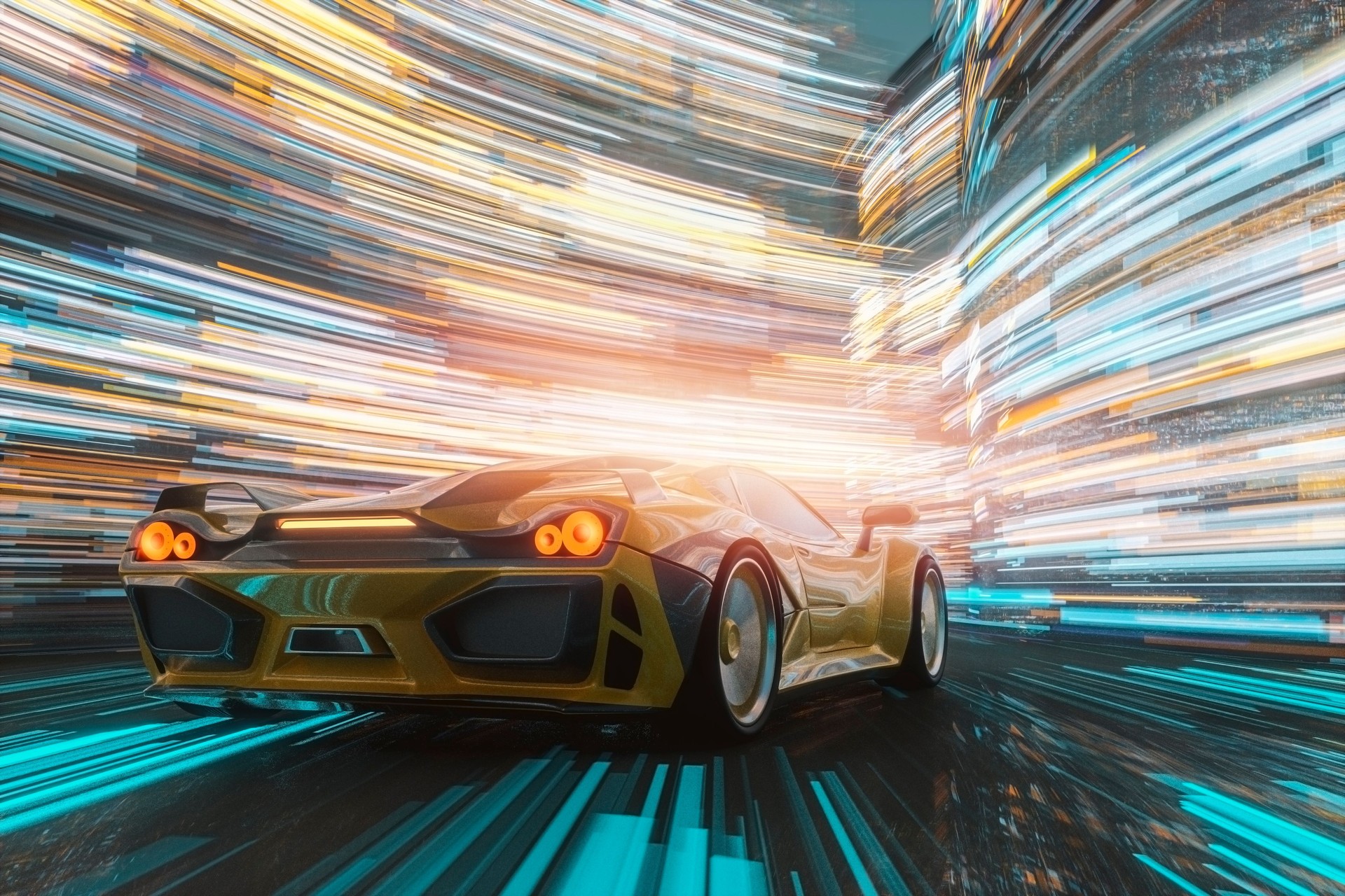Generic futuristic concept sports car speeding